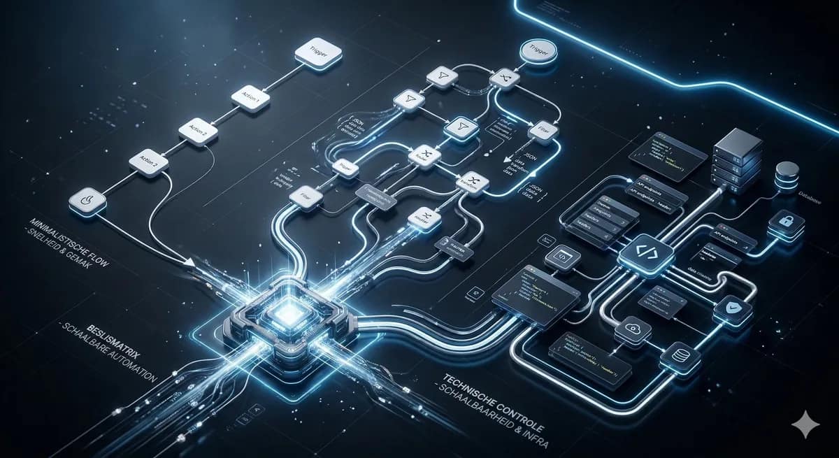 Abstract procesdiagram van chaotische workflows naar gestructureerde en schaalbare processen