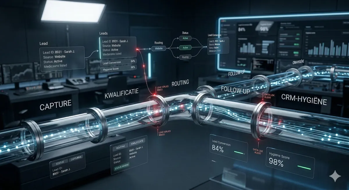 Clean pipeline flow diagram showing five stages from capture to close
