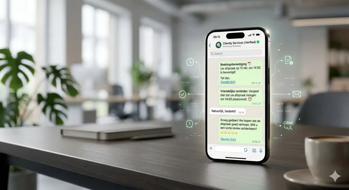 Minimal phone interface with structured business WhatsApp message flows